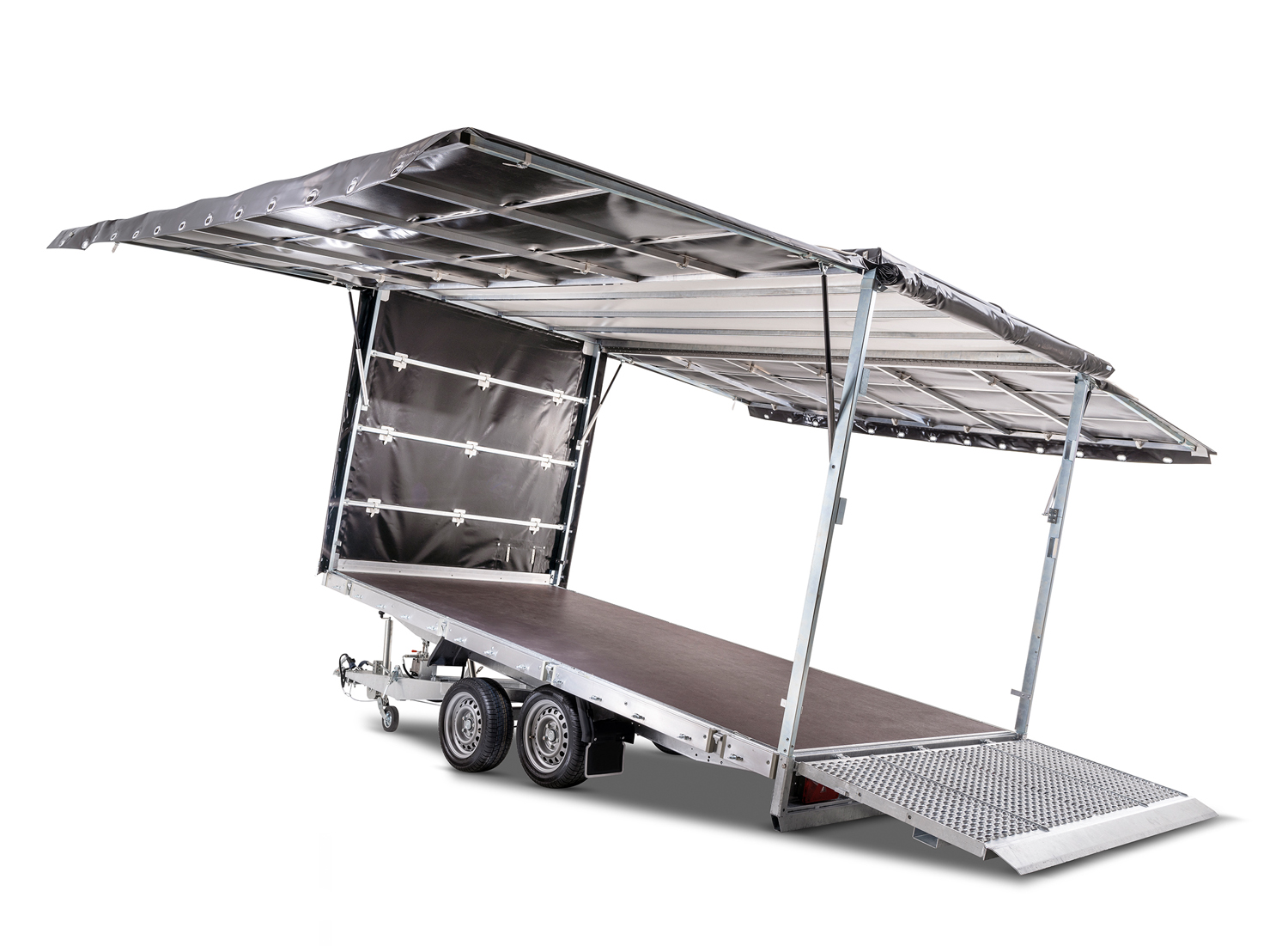 Anhänger ohne Rungenaufnahmen mit verschraubbarem Planenaufbau – Anhänger Planenaufbau nachrüsten mittels Eckfüßen mit Bodenplatten.